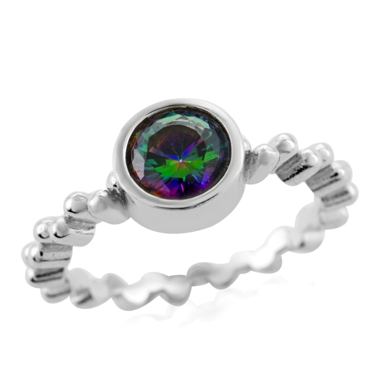 Mystic Topaz Solitaire Ring In Rhodium Over Sterling Silver (Size 7.0) (.75 Ctw)